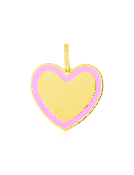 14k Yellow Gold and Pink Enamel Heart Pendant - Ellie Belle