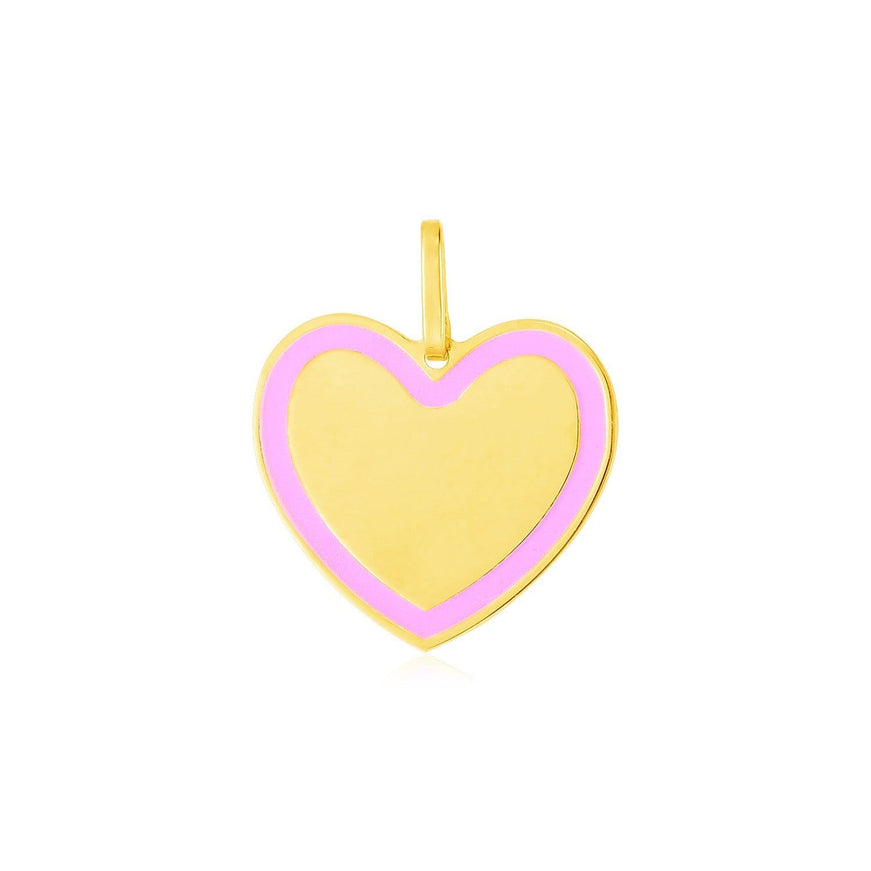 14k Yellow Gold and Pink Enamel Heart Pendant - Ellie Belle