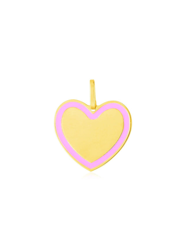 14k Yellow Gold and Pink Enamel Heart Pendant - Ellie Belle