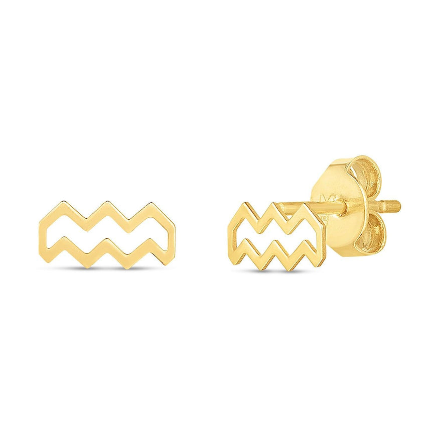 14K Yellow Gold Aquarius Stud Earrings - Ellie Belle