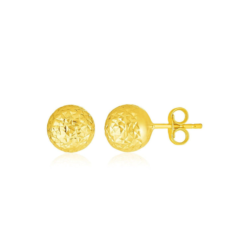 14k Yellow Gold Ball Earrings with Crystal Cut Texture - Ellie Belle