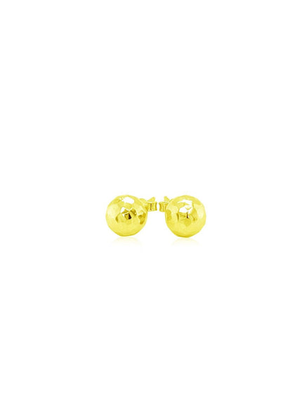 14k Yellow Gold Ball Earrings with Faceted Texture - Ellie Belle