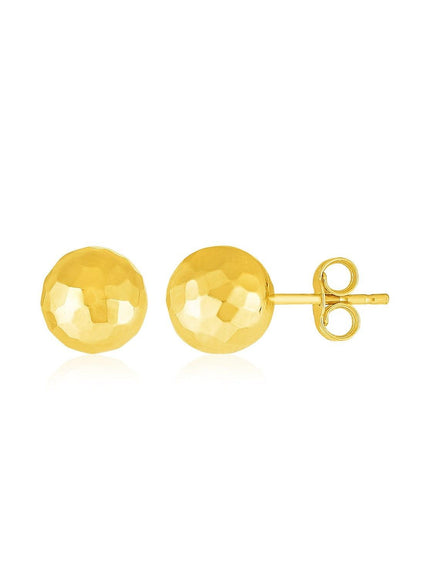 14k Yellow Gold Ball Earrings with Faceted Texture - Ellie Belle