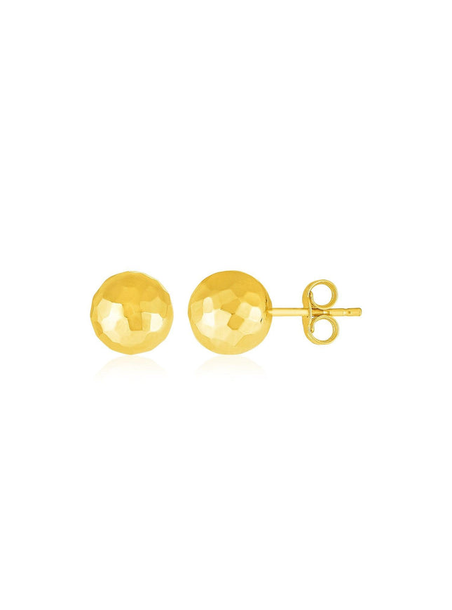 14k Yellow Gold Ball Earrings with Faceted Texture - Ellie Belle