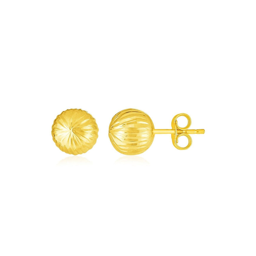 14K Yellow Gold Ball Earrings with Linear Texture - Ellie Belle