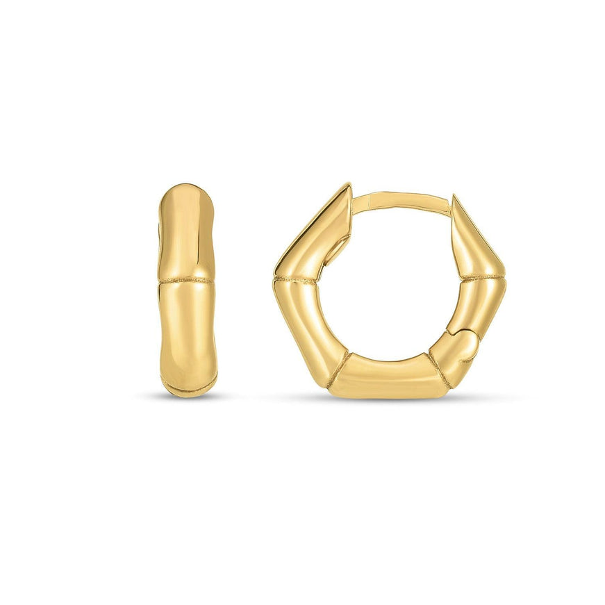 14k Yellow Gold Bamboo Huggie Hoops - Ellie Belle