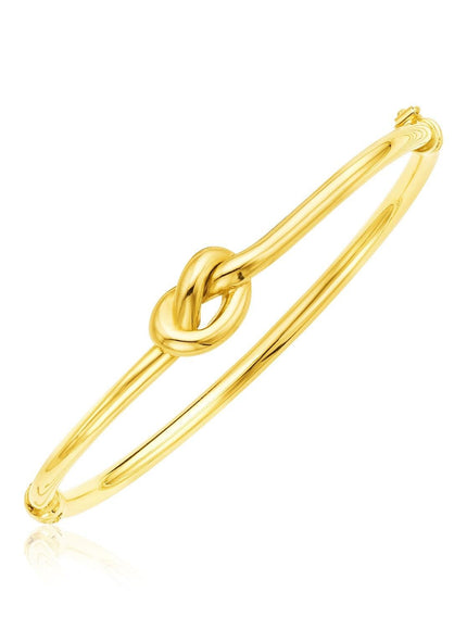 14k Yellow Gold Bangle Bracelet with Polished Knot - Ellie Belle