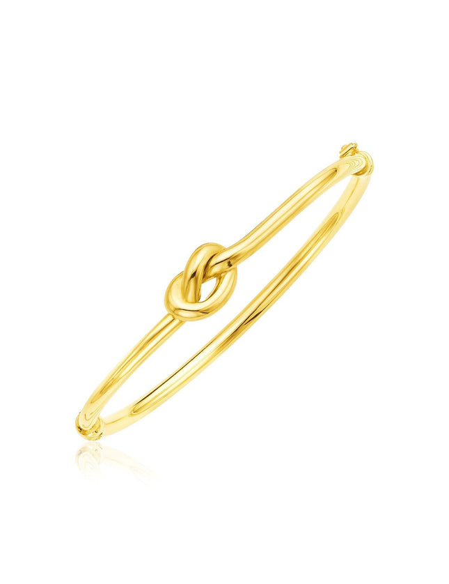 14k Yellow Gold Bangle Bracelet with Polished Knot - Ellie Belle