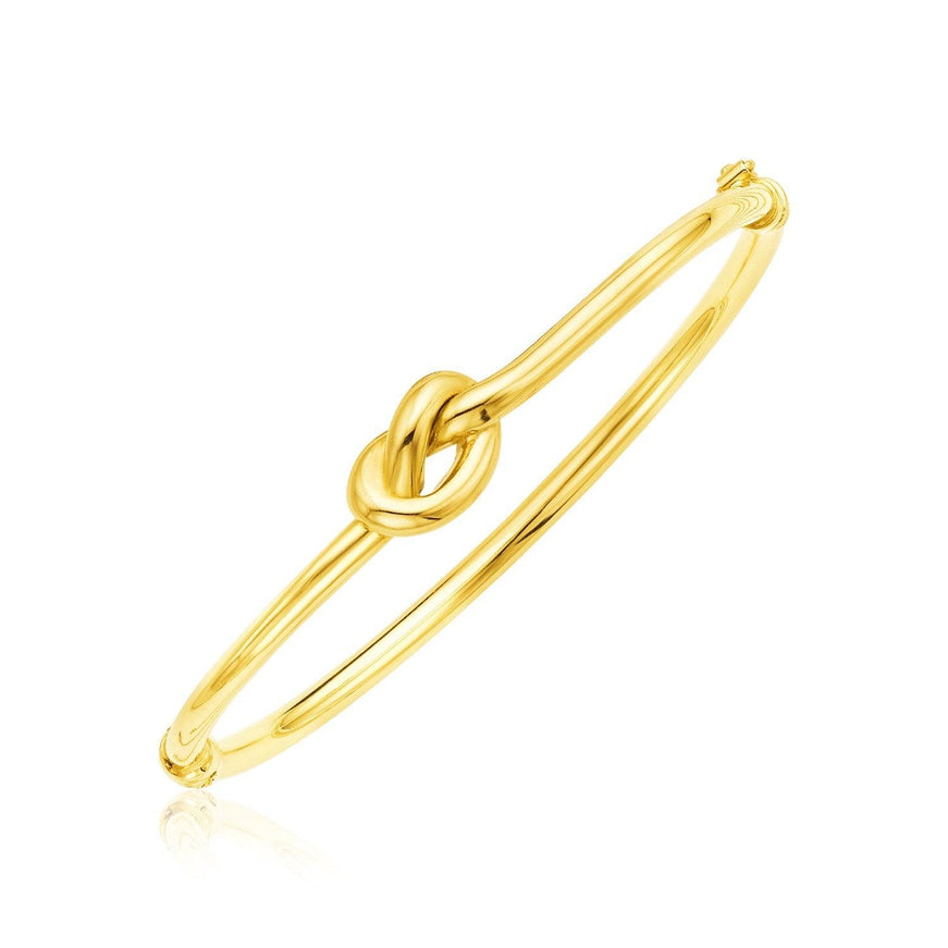 14k Yellow Gold Bangle Bracelet with Polished Knot - Ellie Belle