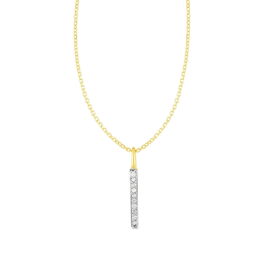 14k Yellow Gold Bar Pendant with Diamonds - Ellie Belle