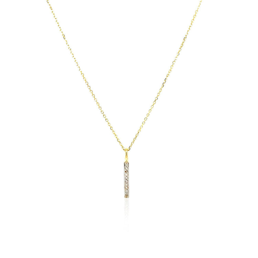 14k Yellow Gold Bar Pendant with Diamonds - Ellie Belle