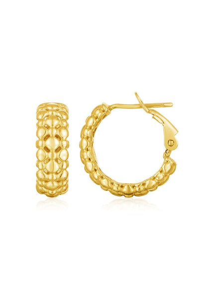 14k Yellow Gold Beaded Puffed Textured Hoop Earrings - Ellie Belle