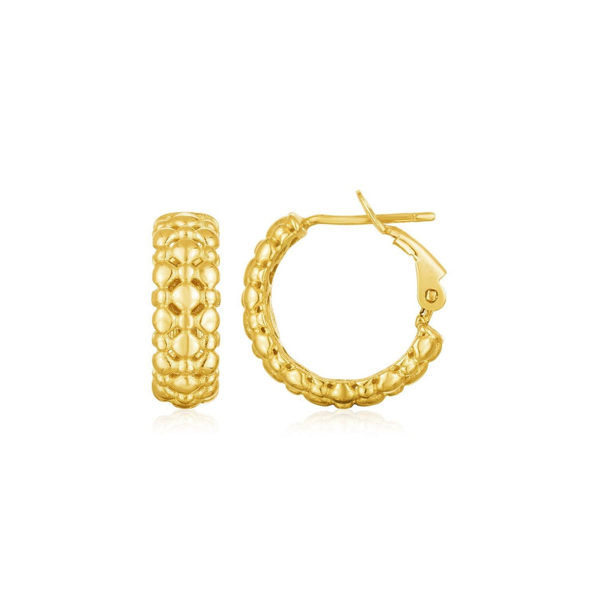 14k Yellow Gold Beaded Puffed Textured Hoop Earrings - Ellie Belle