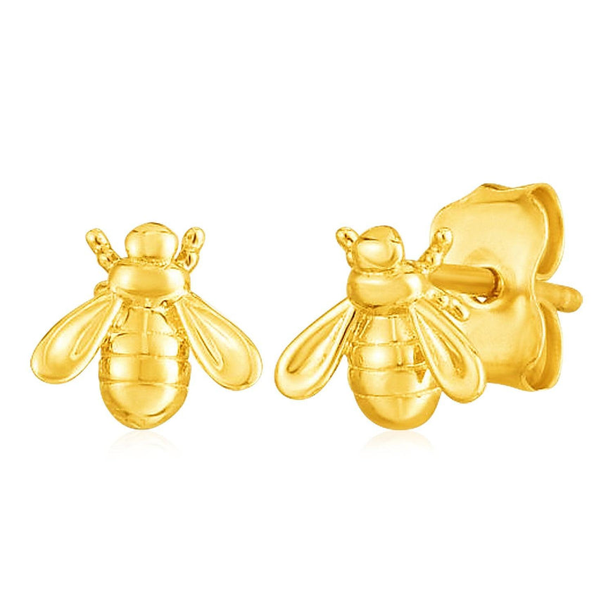 14k Yellow Gold Bee Stud Earrings - Ellie Belle