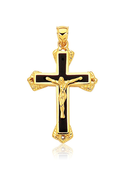 14k Yellow Gold Black Onyx Cross Pendant - Ellie Belle