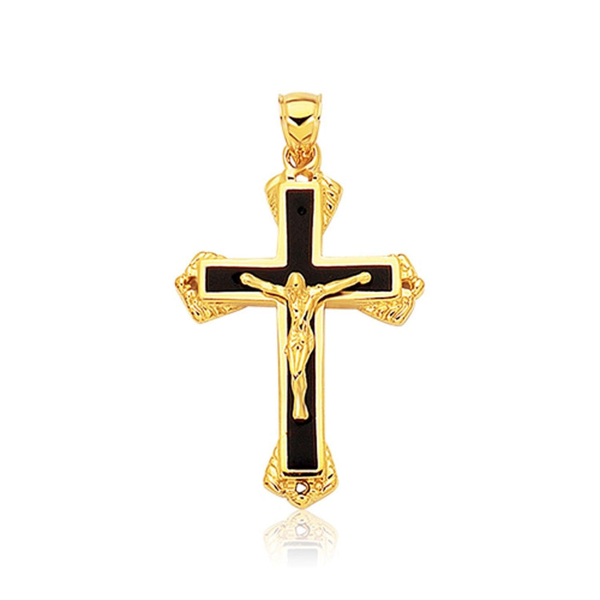 14k Yellow Gold Black Onyx Cross Pendant - Ellie Belle