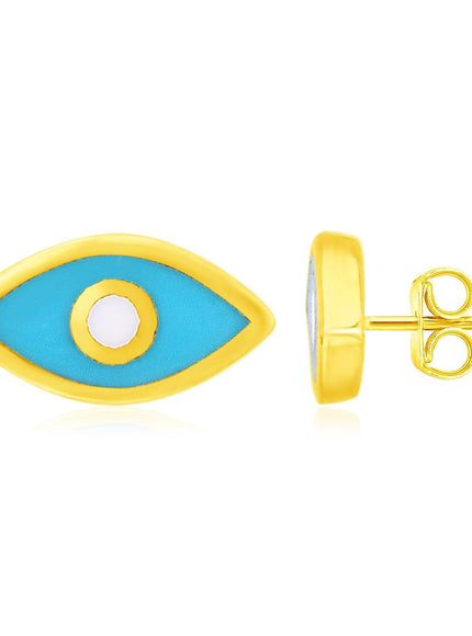 14K Yellow Gold Blue Evil Eye Earrings with Enamel - Ellie Belle