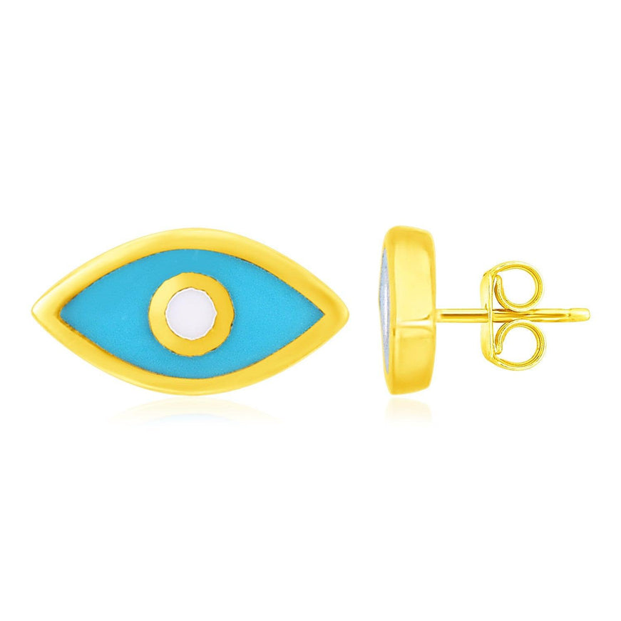 14K Yellow Gold Blue Evil Eye Earrings with Enamel - Ellie Belle