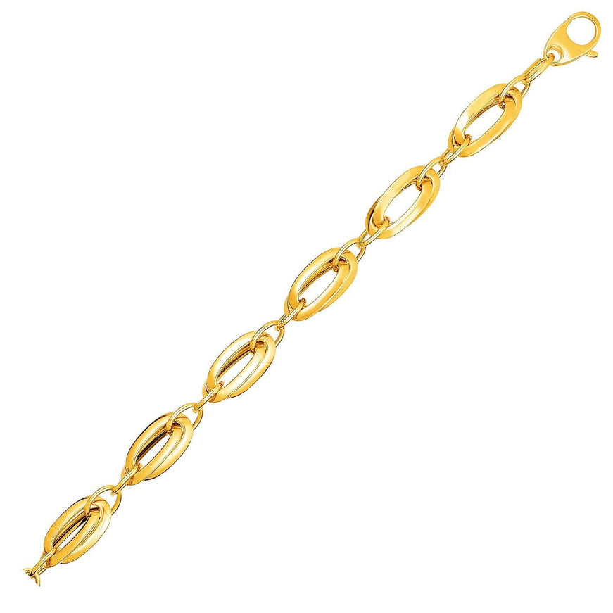 14k Yellow Gold Bracelet with Long Double Oval Links - Ellie Belle