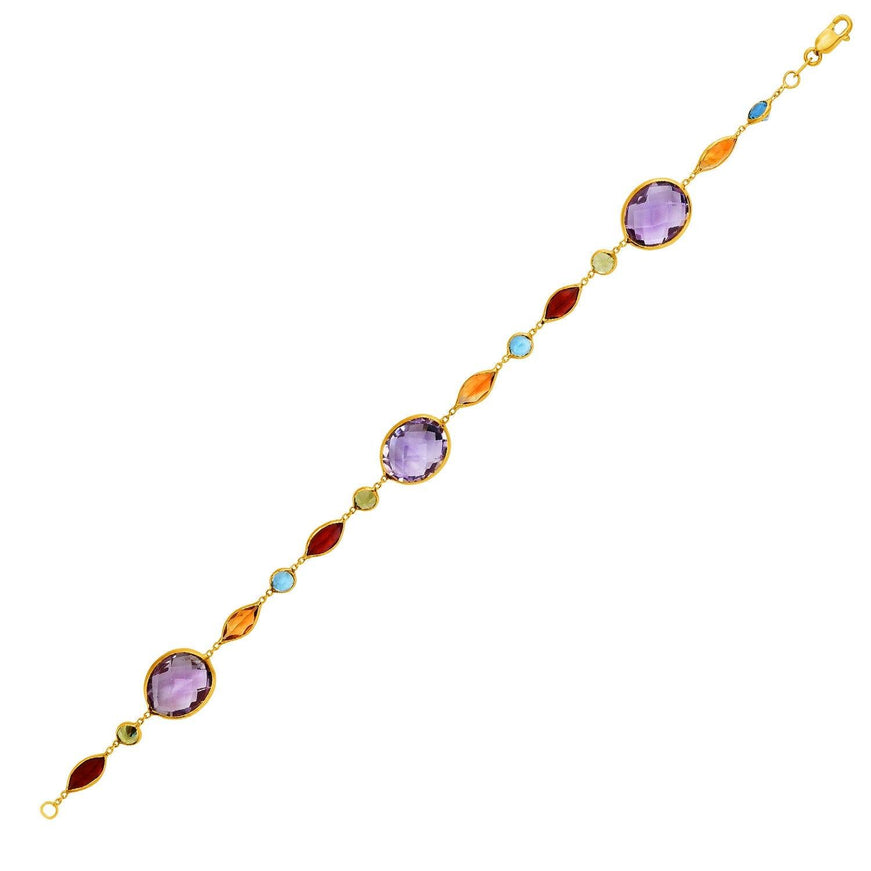 14k Yellow Gold Bracelet with Multi-Colored Stones - Ellie Belle