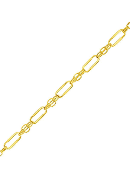 14k Yellow Gold Bracelet with Polished Rectangular Oval Links - Ellie Belle