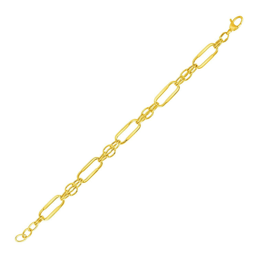 14k Yellow Gold Bracelet with Polished Rectangular Oval Links - Ellie Belle