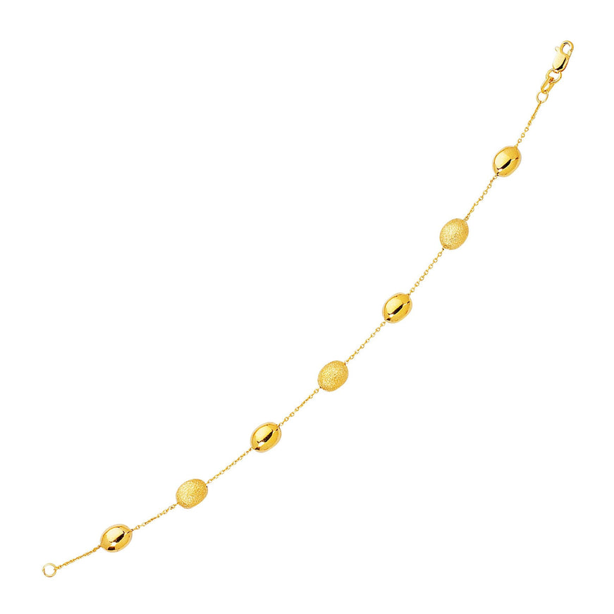 14k Yellow Gold Bracelet with Textured and Polished Pebble Stations - Ellie Belle