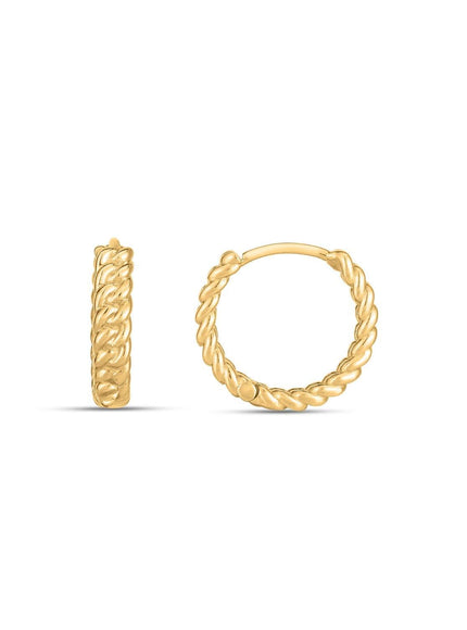 14k Yellow Gold Braided Huggie Hoops - Ellie Belle