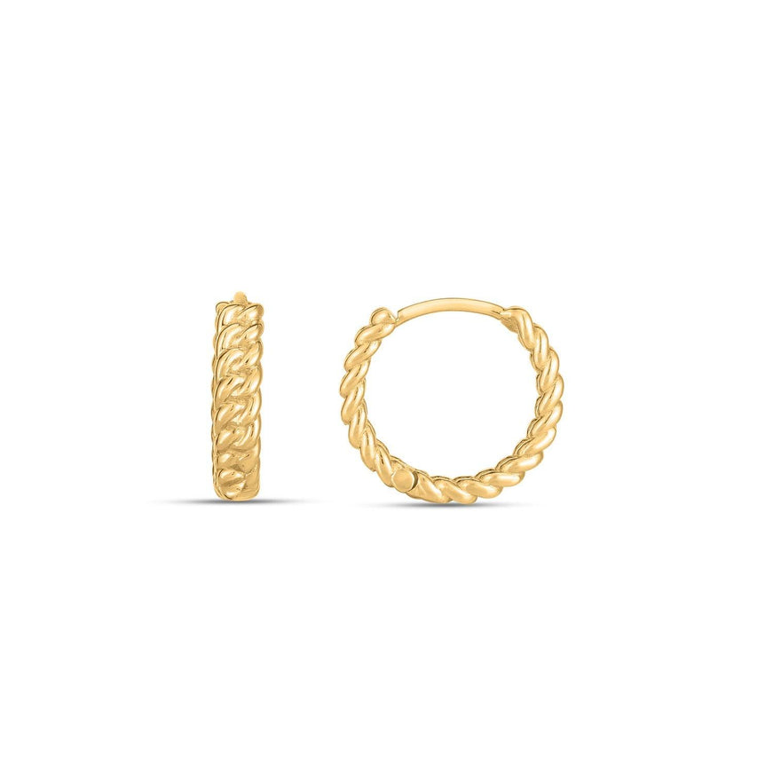 14k Yellow Gold Braided Huggie Hoops - Ellie Belle