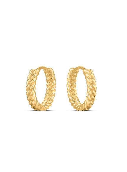 14k Yellow Gold Braided Huggie Hoops - Ellie Belle