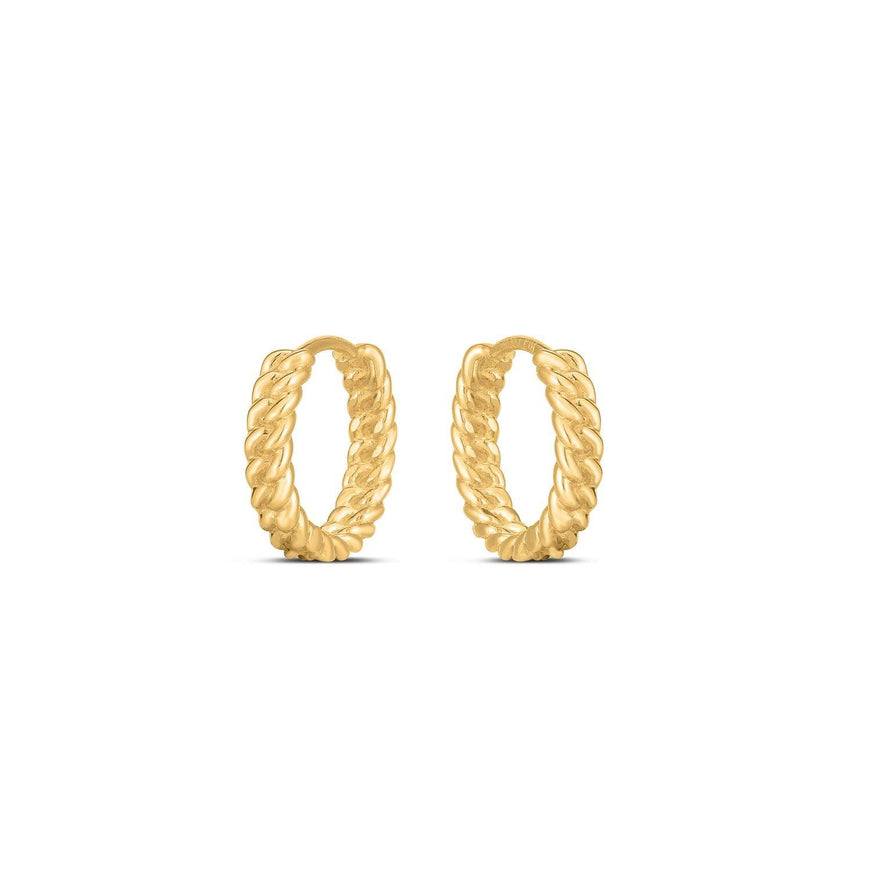 14k Yellow Gold Braided Huggie Hoops - Ellie Belle