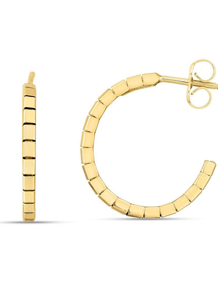 14k Yellow Gold Brick Omega Hoop Earrings - Ellie Belle