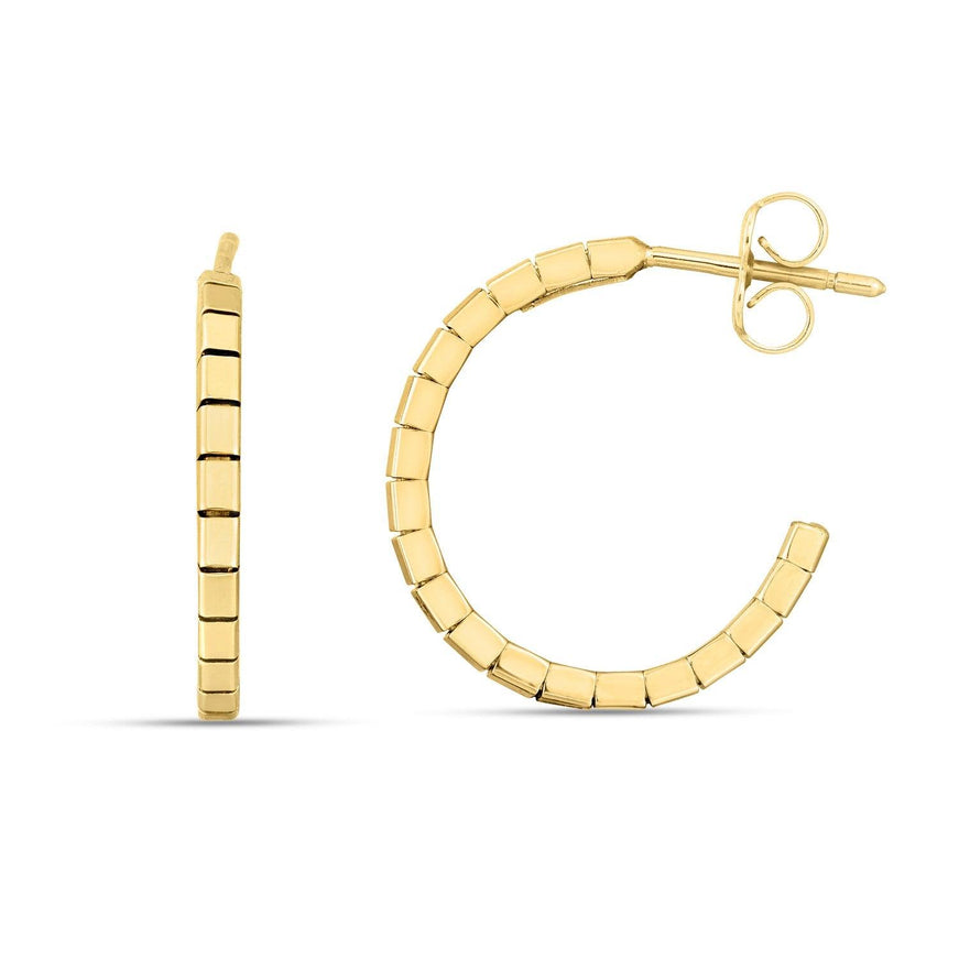 14k Yellow Gold Brick Omega Hoop Earrings - Ellie Belle