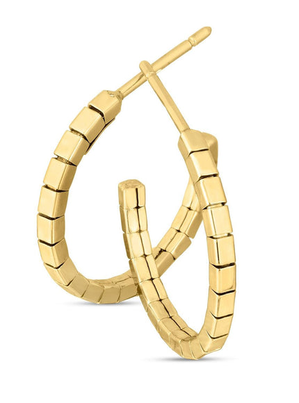 14k Yellow Gold Brick Omega Hoop Earrings - Ellie Belle