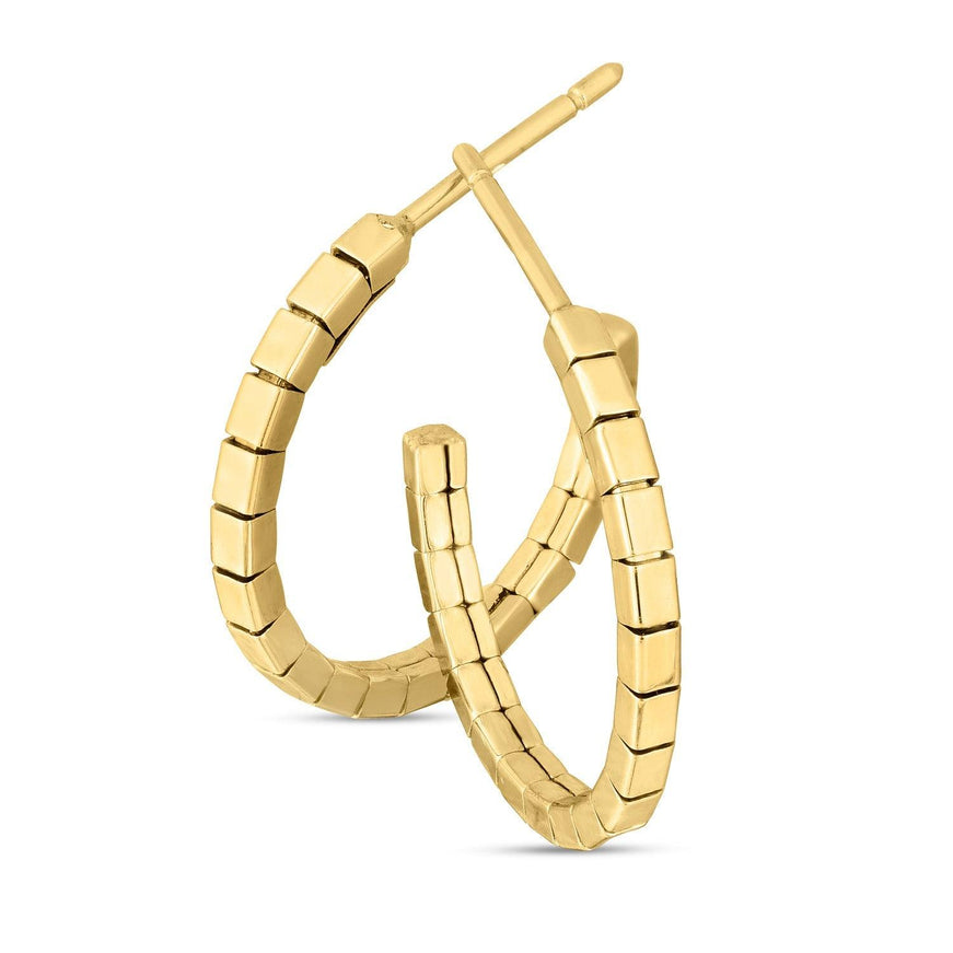 14k Yellow Gold Brick Omega Hoop Earrings - Ellie Belle