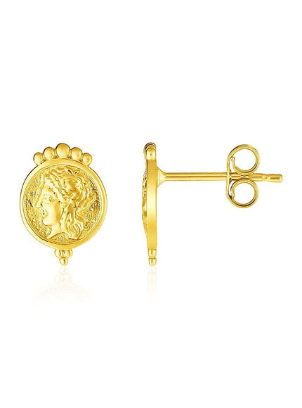 14k Yellow Gold Cameo Motif Post Earrings - Ellie Belle