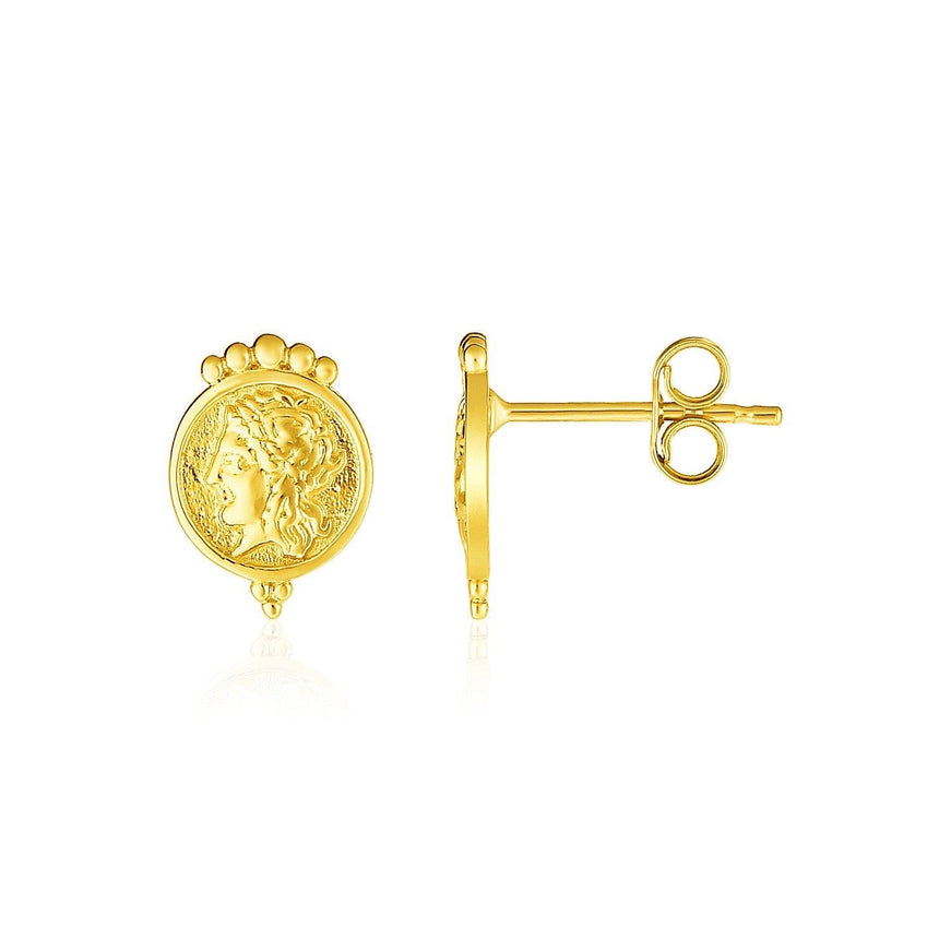 14k Yellow Gold Cameo Motif Post Earrings - Ellie Belle