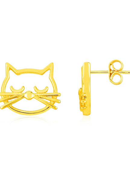 14K Yellow Gold Cat Head Earrings - Ellie Belle