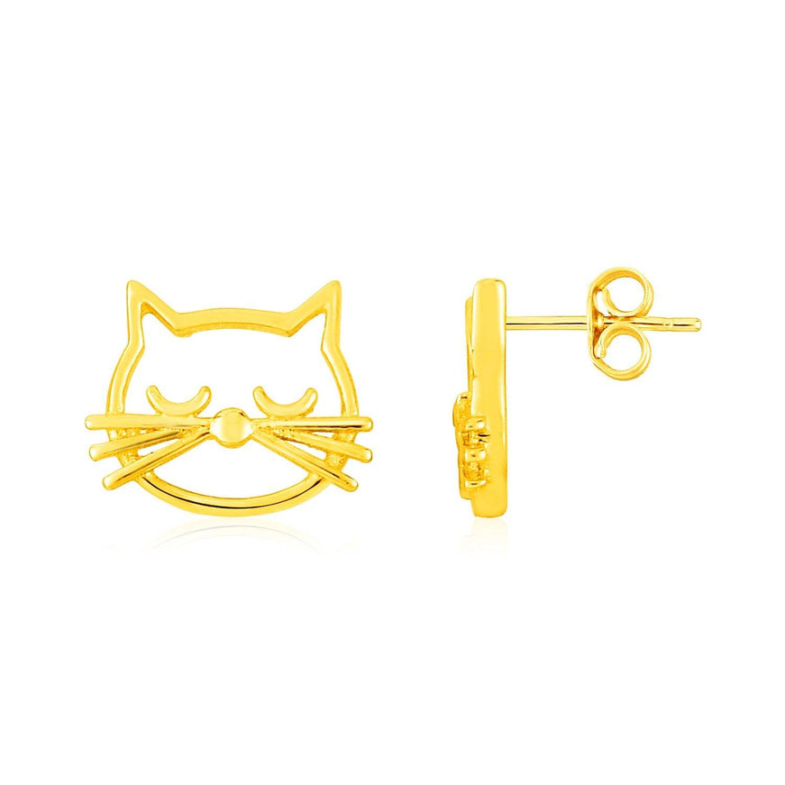 14K Yellow Gold Cat Head Earrings - Ellie Belle