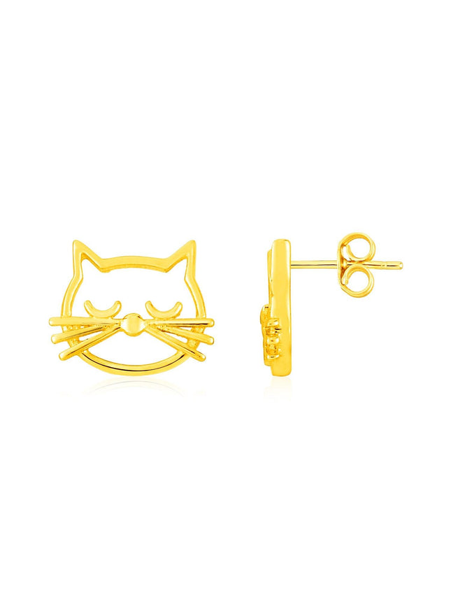 14K Yellow Gold Cat Head Earrings - Ellie Belle