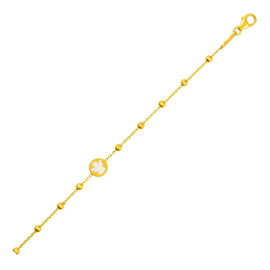 14k Yellow Gold Childrens Bracelet with Angel and Beads - Ellie Belle