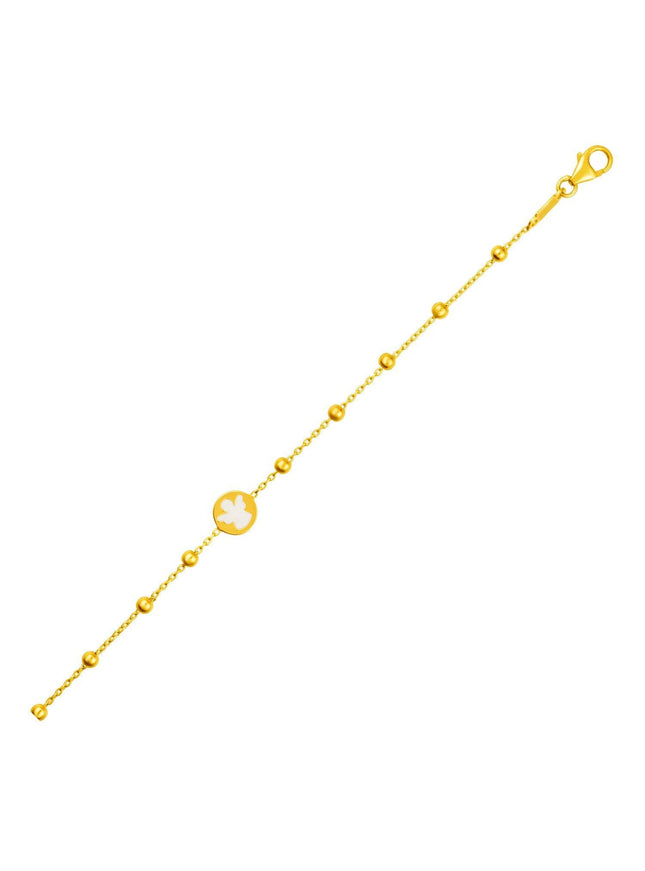 14k Yellow Gold Childrens Bracelet with Angel and Beads - Ellie Belle
