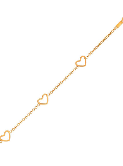 14k Yellow Gold Childrens Bracelet with Hearts - Ellie Belle