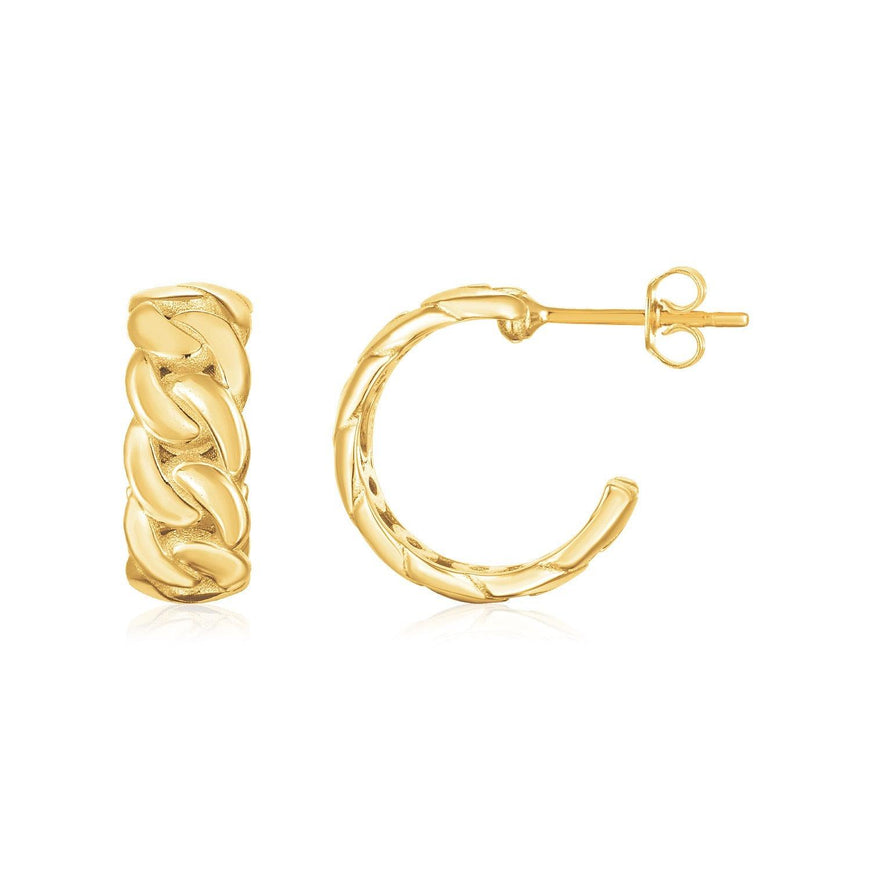 14k Yellow Gold Chunky Curb Chain Hoop Earrings - Ellie Belle