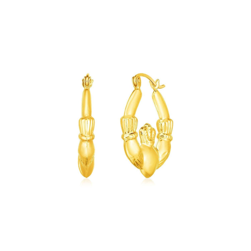 14K Yellow Gold Claddagh Symbol Hoop Earrings - Ellie Belle