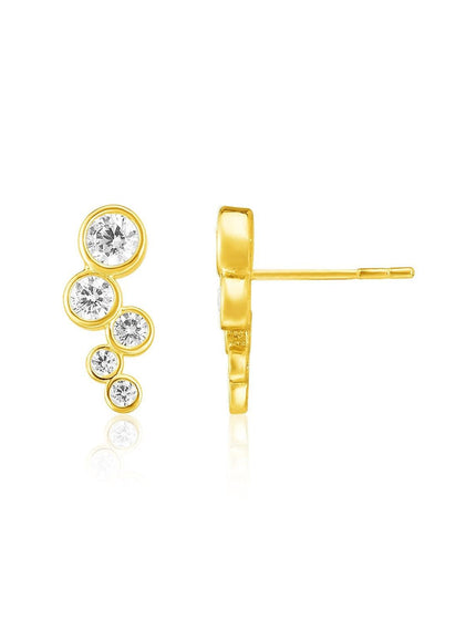 14k Yellow Gold Climber Post Earrings with Circles and Cubic Zirconias - Ellie Belle