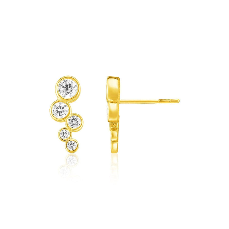 14k Yellow Gold Climber Post Earrings with Circles and Cubic Zirconias - Ellie Belle