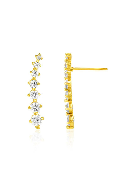 14k Yellow Gold Climber Post Earrings with Cubic Zirconias - Ellie Belle