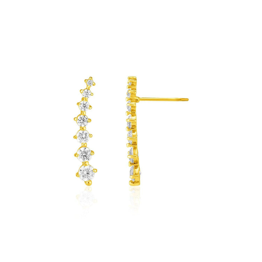 14k Yellow Gold Climber Post Earrings with Cubic Zirconias - Ellie Belle