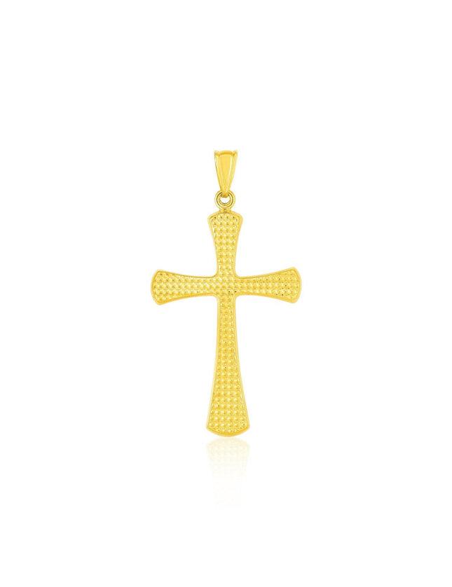 14k Yellow Gold Cross Pendant with Beaded Texture - Ellie Belle
